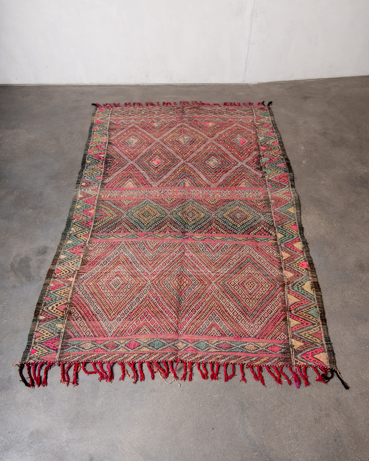 Modern, designer, handcrafted Berber rug from Morocco. Vintage Kelim carpet with beautiful designs and robust flat weave out of wool.